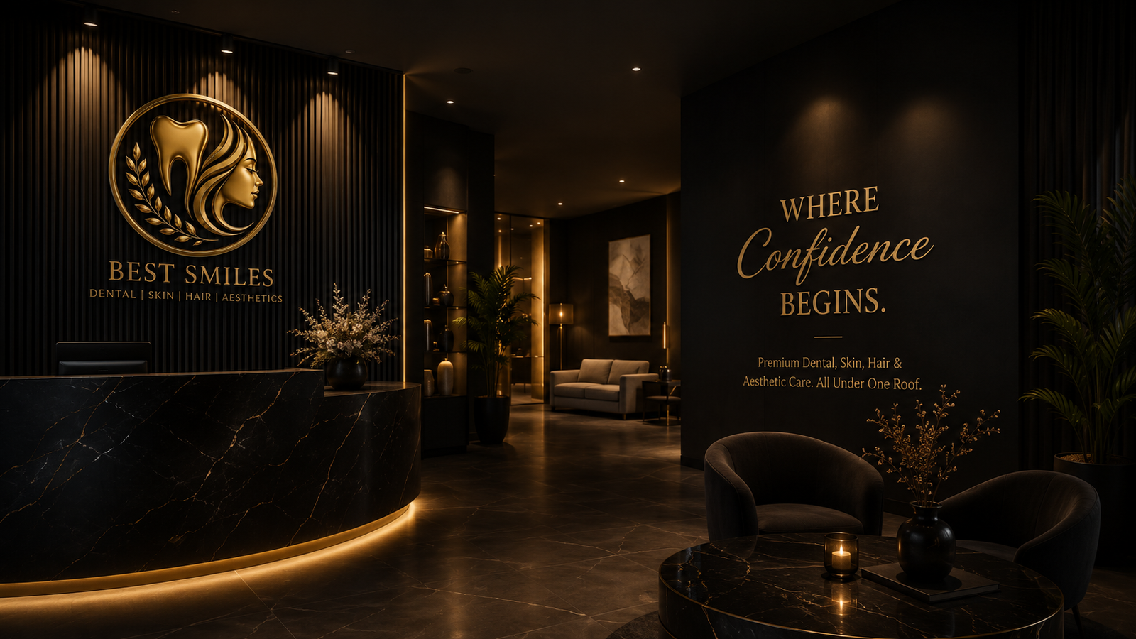 Premium dental clinic reception at Best Smilles in Jubilee Hills, Hyderabad